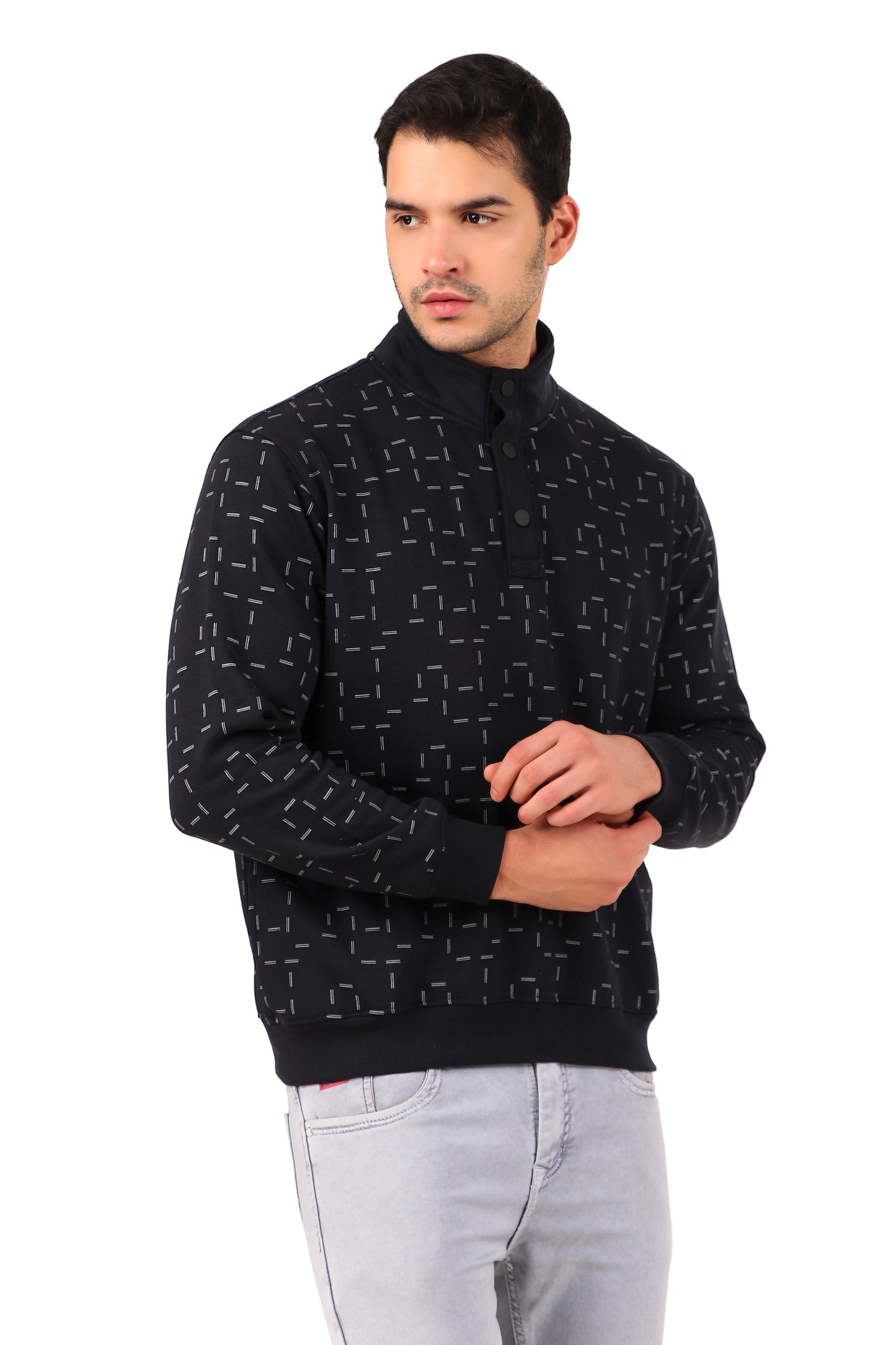 Men's Henley Neck Full Sleeve Printed Sweat Shirt