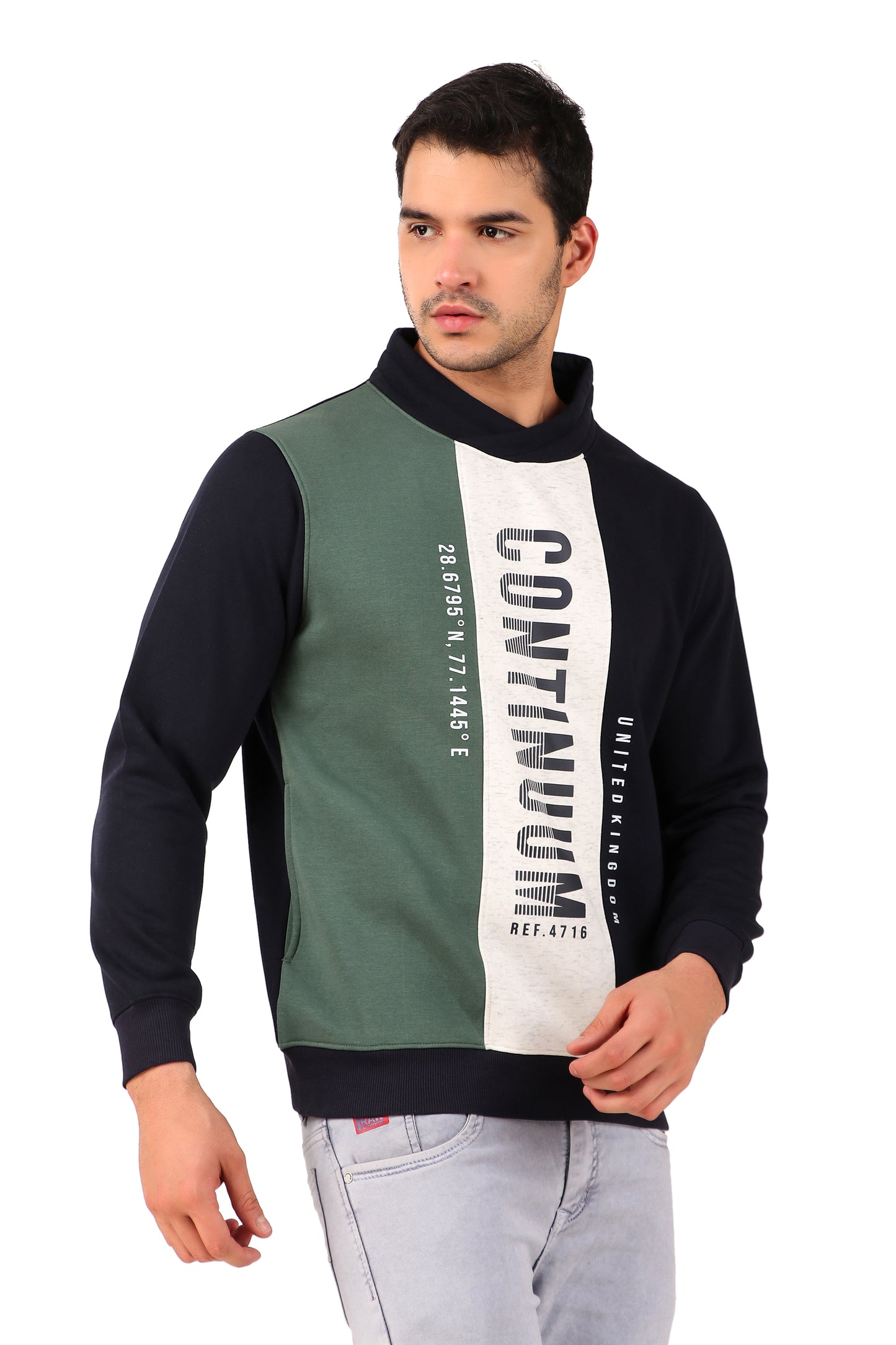 Men's Funnel-Collar Sweatshirt Full Sleeve Printed