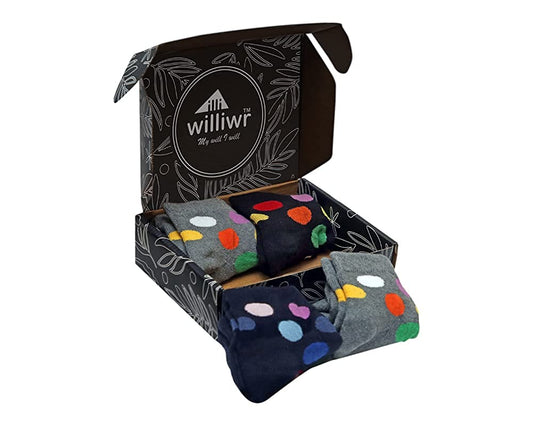 Williwr Women's Fashion Socks In Polka Design In Half Terry Quality Pack Of 4 Pairs Gift Packaging Free Size