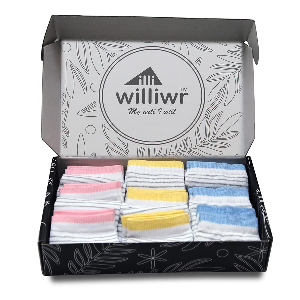 Williwr Women's Ankle Length Socks, Blue Yellow And Pink In Stripes Design, Pack Of 9