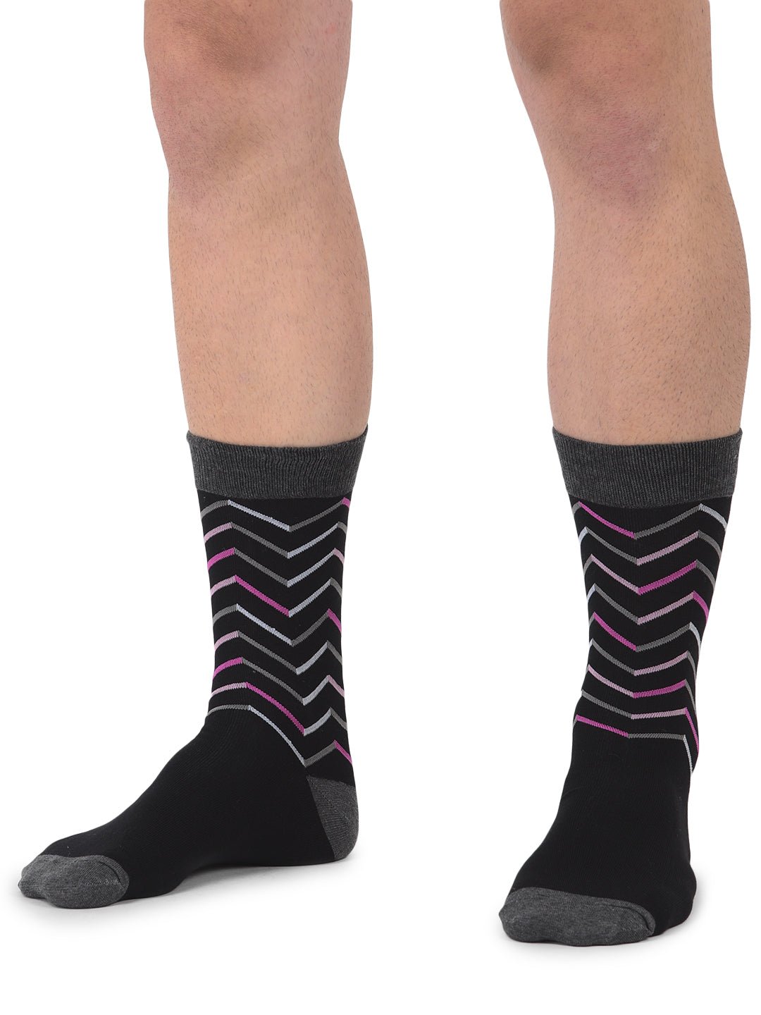 Men's Formal Crew Length Socks, Black Colors and Zigzag Design, Free Size,Pack of 1 ( Black )