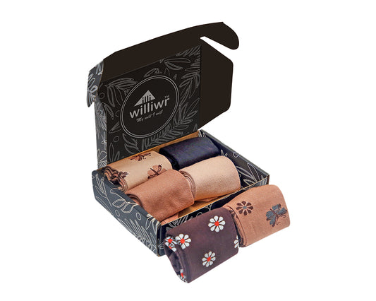 Women's Crew Length Socks  Solid Thumb  & Floral Design Combo-Gift Pack of 6 Pairs km.