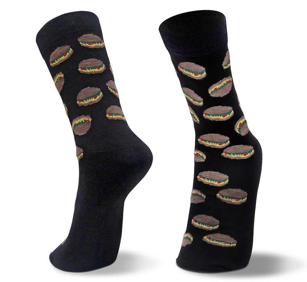 Williwr Men's Formal Socks Burger Design in Cotton, Crew Length (Free Size) - Pack of 1